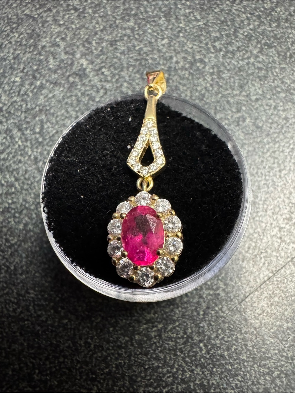 1.5 ctw pink topaz & white sapphire 14k yellow gold 925 silver pendant